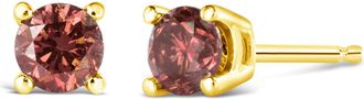 House of Brilliance 14K Gold 4-Prong Set Round Brilliant-Cut Pink Diamond Solitaire Stud Earrings