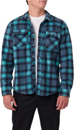 O'Neill Glacier Plaid Superfleece Snap-Up Overshirt in Dark Slate at Nordstrom, Size Xx-Large