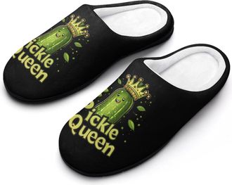 Generic Pickle Cute Queen Cotton Slippers for Women Memory Foam Comfy House Shoes with Anti-Skid Rubber Sole