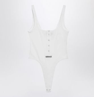 Versace High-Cut Bodysuit With Embroidered Logo