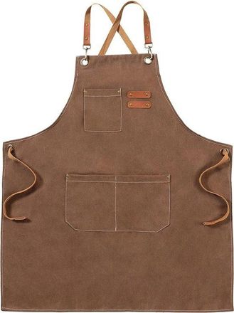 No Brand Delantal - Delantal Con Tirantes Cruzados - Delantal Marr&oacute;n Ajustable - Unisex (con 3 Bolsillos) - Adecuado Para Cocina, Servicio, Reposter&iacute;a Y Trabaj
