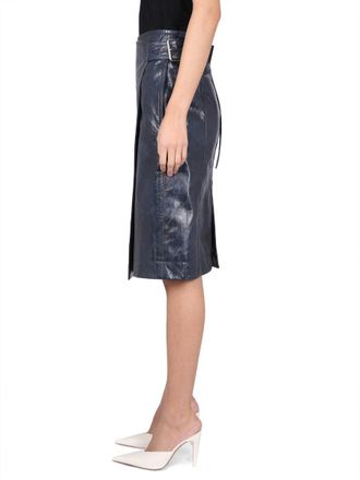 Bottega Veneta Embossed Eel Nappa Leather Midi Skirt - Blue
