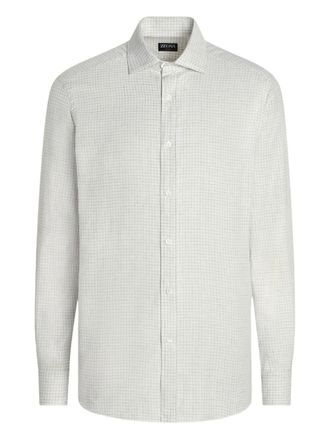 Ermenegildo Zegna check-pattern point-collar shirt - men - Cotton/Cashmere - L - Neutrals