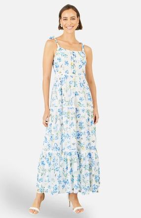 Yumi Butterfly Print Lace Trim Maxi Dress in White at Nordstrom, Size 12