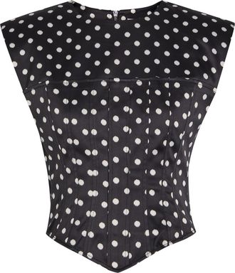 Ganni Polka-dot Corset-style Satin top - Black - 38 (UK10 / S)