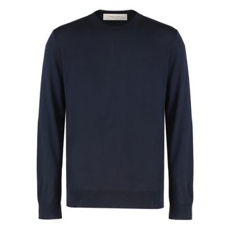 Golden Goose Round-neck Knitwear, male, Blue, Size: XL Deen Crew-neck Wool Sweater