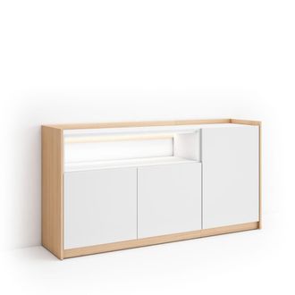 Skraut Home Aparador efecto madera blanco y roble 156x37x80cm con led