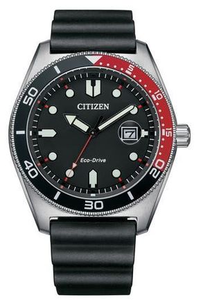 Citizen Marine Eco-Drive Rubber Strap Diving Watch, 43mm in Black at Nordstrom Rack