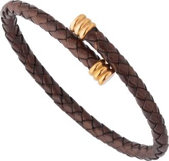 Link Up Flexible Braided Leather Bracelet With Stainless Steel End Caps in Blue at Nordstrom