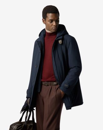 Corneliani Blue padded techno poplin caban coat with detachable vest