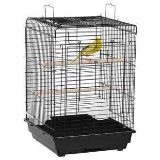 OEM Jaula Para P&aacute;jaros Jaula De Aves 40x40x59 Cm Con Techo Abatible 2 Perchas 2 Comederos Y Bandeja Extra&iacute;ble Negro
