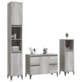 Berkfield Home Modern 3 Piece Bathroom Furniture Set Grey Sonoma Engineered Wood