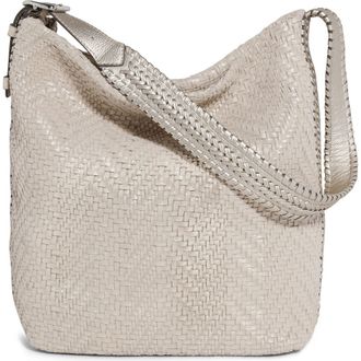 Aim&eacute;e All For Love Novelty Woven Leather Bucket Bag in Woven Metallic Sand at Nordstrom