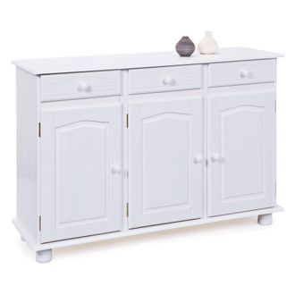 Dmora Buffet Con 3 Puertas Y 3 Cajones En Pino Macizo Barnizado Al Agua Blanco 130x43x87h Cm, Con Embalaje Reforzado - Dmora