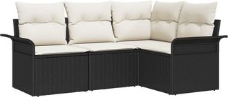 vidaXL Garden Sofa Set with Cushion 4 pcs Black Poly rattan Vidaxl