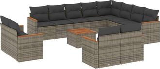 vidaXL Set Sof&aacute;s De Jard&iacute;n Con Cojines 13 Piezas Rat&aacute;n Sint&eacute;tico Gris Vidaxl