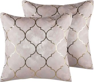 Beliani Beliani - Conjunto De 2 Cojines Decorativos Rosa Patr&oacute;n De Tr&eacute;bol Marroqu&iacute; 45 X 45 Cm Glamour Alyssum