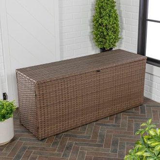 Happimess Nino Modern Minimalist Outdoor Faux Wicker Deck and Patio Storage Box in Brown at Nordstrom