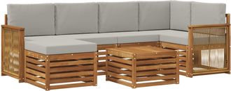 vidaXL Conjunto De Sof&aacute;s De Exterior 6 Uds. Natural Y Gris Claro Vidaxl