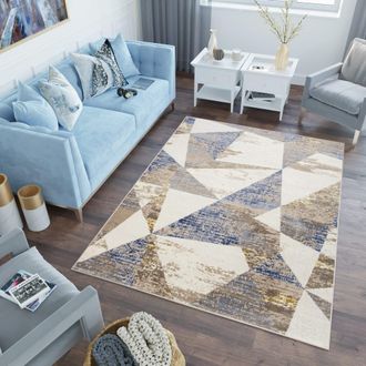 Tapiso Alfombra de poli&eacute;ster en azul, crema y marr&oacute;n 140x200 cm
