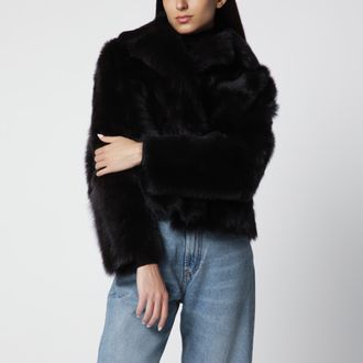 BLANCHA Short chocolate brown fur jacket