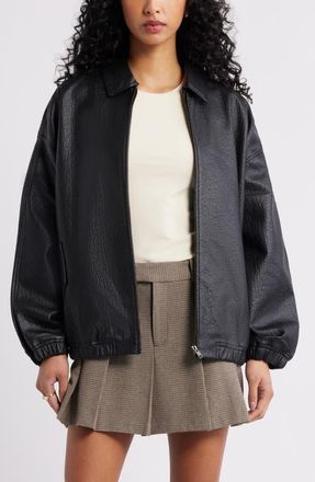 Open Edit Oversize Faux Leather Jacket in Black at Nordstrom, Size Xx-Small