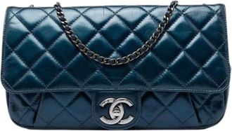 Chanel Pre-owned Vintage Classic Flap Crossbody - Dames - Vintage Schoudertas - Blauw - ONE Size - Leer - Vintage