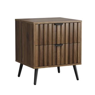 Urban Meuble Mesita de noche efecto nogal con 2 cajones tallados, 45x40x53cm