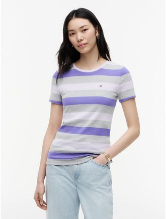 Tommy Hilfiger Womens Rugby Stripe Crewneck T-Shirt - Purple - XXL