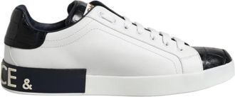 Dolce & Gabbana Witte Zwarte Leren Portofino Sneaker Schoenen - Heren - Sneakers - Wit - 41 1/2 EU - Leer - Schoenen