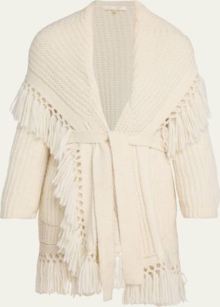 LoveShackFancy Daphira Fringe Alpaca Wrap Cardigan