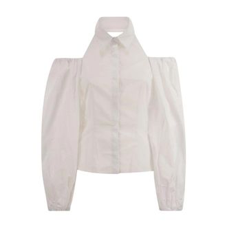 MVP Wardrobe Off-the-Shoulder Poplin Blouse met Statement Kraag - Dames - Blouses & Shirts - Wit - Maat: 2XS Katoen