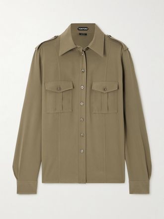 Tom Ford Camicia In Crêpe De Chine Di Seta - Verde