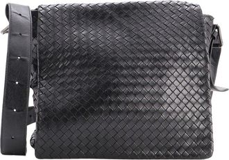 Bottega Veneta Black Intrecciato Nappa Square Flap Messenger Bag Medium (Authentic Pre-Loved)