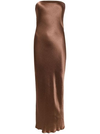 Bec&bridge Moon Dance satin strapless dress - women - Viscose - 16 - Brown