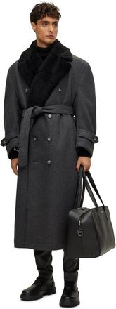 HUGO BOSS Mens Yama Solid Patterned Shawl Neck Coat in Grey - Size 34 (Chest)