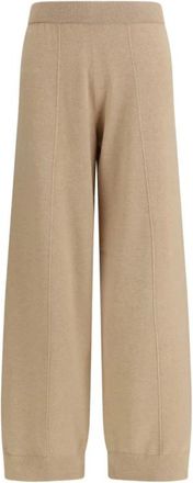 Fabiana Filippi Broeken, Dames, Bruin, XS, Gebreide broek met wijde pijpen en geribbelde tailleband