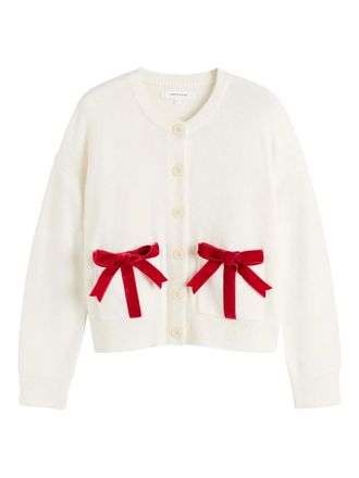 Chinti and Parker velvet-bow cardigan - women - Merino/Cashmere - LL - Neutrals
