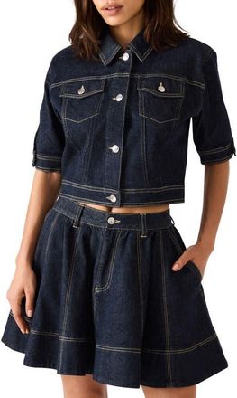 Steve Madden Blu Elbow Sleeve Denim Trucker Jacket in Ink at Nordstrom, Size X-Small