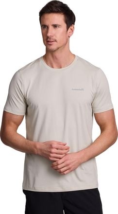 Avalanche Logo T-Shirt for Men, Stretch Jersey Short Sleeve Crewneck Tee for Hiking, Workouts, Running, Casual Wear, Greige, Medium