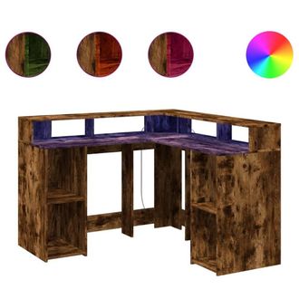 Berkfield Home Desk with LED Lights Smoked Oak 130x130x91 cm Engineered Wood in Brown | Size: 130 x 130 x 91 cm