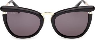 Max Mara 55mm Cat Eye Sunglasses in Black /Pale Gold /Smoke at Nordstrom