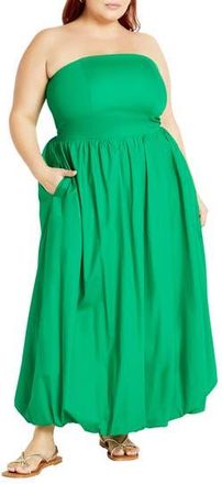 City Chic Alina Strapless Bubble Hem Maxi Dress in Bright Green at Nordstrom Rack, Size Xxs/12W