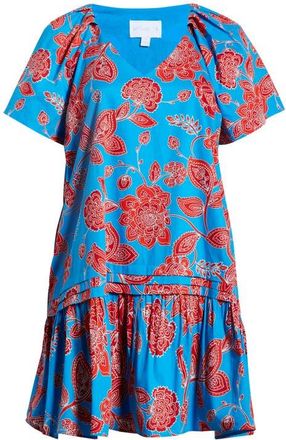 Sugarlips Ripon Floral Seruma Drop Waist Shift Dress in Blue-Red-Multi at Nordstrom, Size 2 X