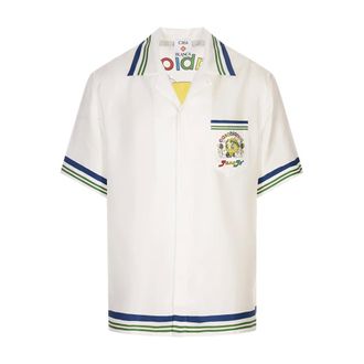 Casablanca Short Sleeve Shirts, male, White, Size: XL Tennis Mascot Short Sleeve Silk Twill Shirt