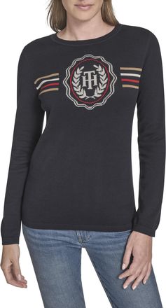 Tommy Hilfiger Womens Long Sleeve Cotton Pullover Sweater, Sky Captain Crewneck, XL