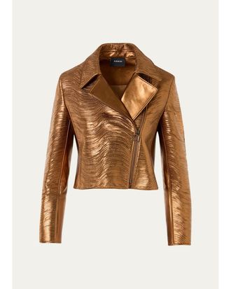 Akris Embroidered Lam&eacute; Nappa Leather Moto Jacket