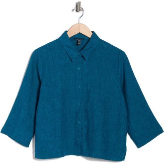 Eileen Fisher Classic Collar Linen Button-Up Shirt in Hudson at Nordstrom Rack, Size Xx-Small