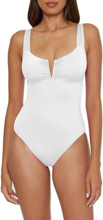 BECCA by Rebecca Virtue Shirred V-Wire One-Piece Swimsuit in White at Nordstrom, Size Medium