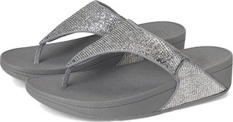 FitFlop Lulu Crinkled-shimmer Toe-post Sandals Womens Wedge Shoes Silvereen : 10 M (B), Synthetic